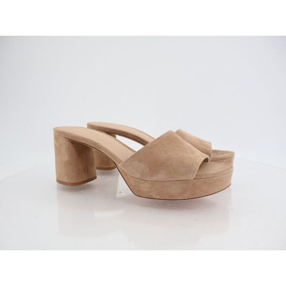 Veronica Beard Dali Sandals Slide Tan Beige Suede Leather Slip on 11  Block Heel - Picture 1 of 11
